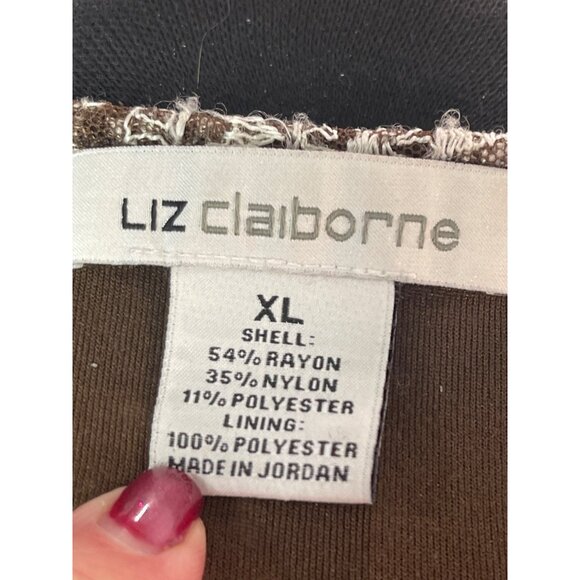 Liz Claiborne Womens XL Brown White Embroidered Short Sleeve Layered Geometric T - Picture 6 of 9